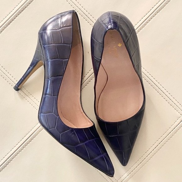 kate spade Shoes - Kate Spade Navy Croc Embossed Point Toe Heel